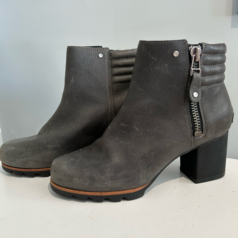 Gray Leather Ankle Boots